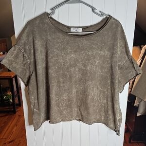 Zenana Outfitters Olive-Green Mineral Wash Boxy Crop Tee